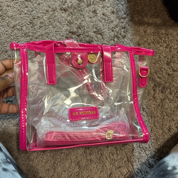 Handbags - Clear Tote Bag with Hot Pink Trim